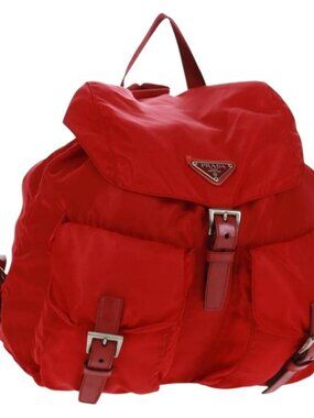 PRADA Backpack Nylon Red Silver Auth 160522